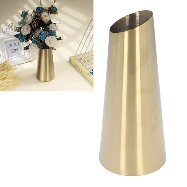Gull Vase 304 Rustfritt Stål Konisk Form Smal Munn Enkel Moderne Stil Skrivebordsvase for Hjemmekontor Sovesal