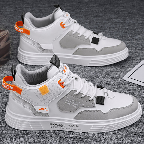 Herr High Top Skor Casual Sports Läder Ovandel Gummisula Bekväma Herr Board Skor för Höst Vinter White 40