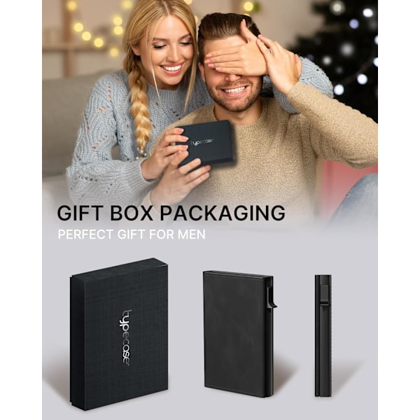 Plånbok för män med kortfack: Pop-up aluminiumfodral, premium äkta läder, smart, RFID-blockering, slimmad, minimalistisk, framficka - Kapacitet för 9-14 kort | ‏‏‎ ‎‎Black