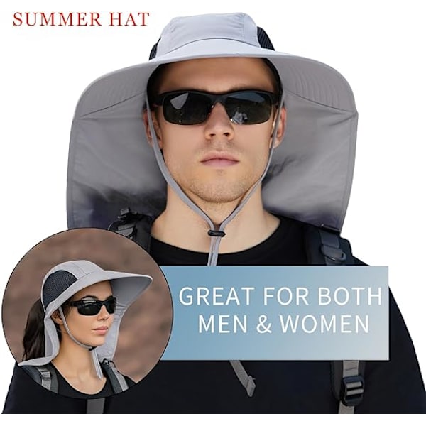 Solhatt for menn og kvinner med nakkeklaff, UPF 50+ UV-beskyttende tur- og fiskehatter, bredbremmet solhatt for kvinner og menn 1pack-light Gray
