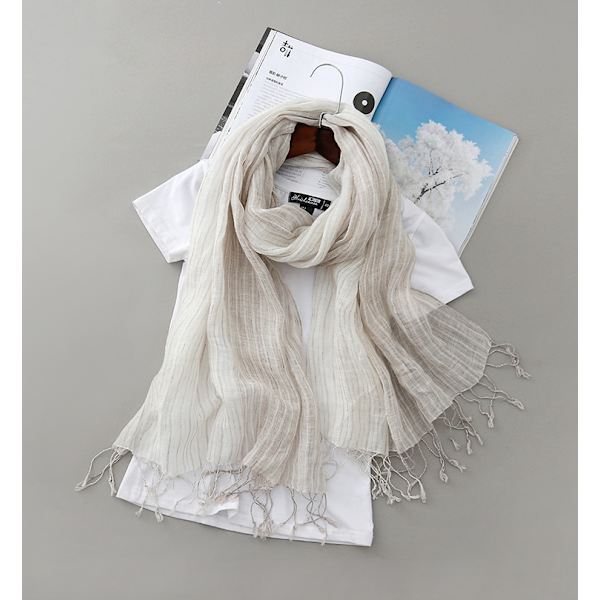 Bomull eller linnescarf lätt sjal unisex, perfekt present till alla, beige vit