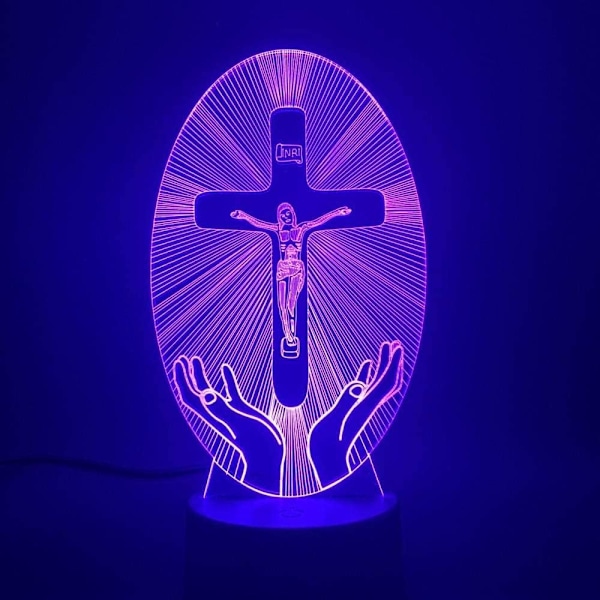 3D Illusions nattlys skrivebordslampe Kristendom Jesus Korsveien Visualisering Krusifiks Bibelen Fromt Dekorasjon Led 7 Farge Skiftende fo