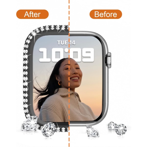 2-pack Bling-fodral till Apple Watch Series 7 41 mm med inbyggt skärmskydd i härdat glas, Full Bling Coverage Crystal Diamonds Cover för iWatch S