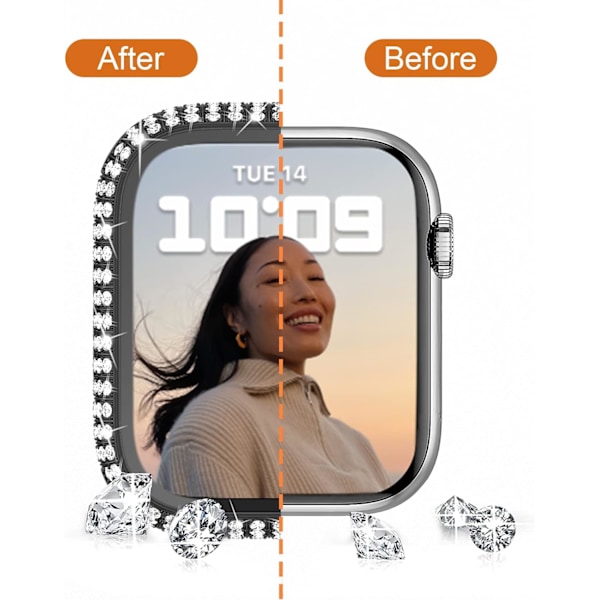 2-pack Bling-fodral till Apple Watch Series 7 45 mm med inbyggt skärmskydd i härdat glas, heltäckande Bling-fodral med kristalldiamanter till iWatch