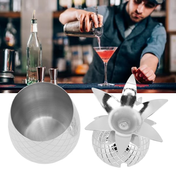 Ananasmugg med lock 500ml Rostfritt stål Dricksglas Återanvändbar Lätt att rengöra Mångsidig Tumblermugg för barfest Silver