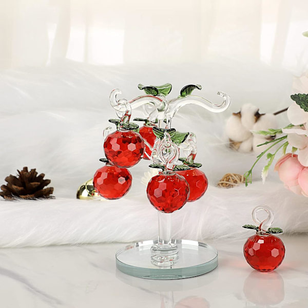 Krystalrød Æbletræ Ornament Kunstigt Æbletræ Figur Dekorativt Æbletræ Samleobjekt, Glas Æbletræ Papirvægt Borddekoration