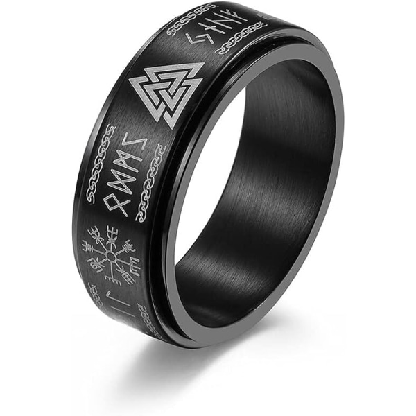 Vintage Viking Rune Ring Män Kvinnor Roterande nordiskt rostfritt stål Odin Triangel Ring Punk Amulett Smycken Present-12