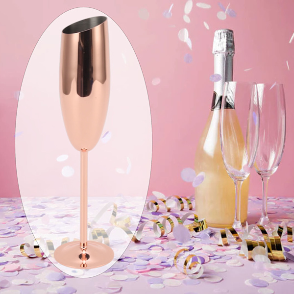 Rustfrit og misfarvningsbestandigt metalgoblet med skrå mund, rustfrit stålglas til champagne til fest, fest, hjem, belagt Copper
