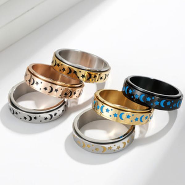 Rustfrit stål blomst udskæring spinner ring Daisy Fidget Band ringe måne stjerne onde øjne kors angst ring til kvinder mænd-U.S11 diameter: 20,7 mm Circ