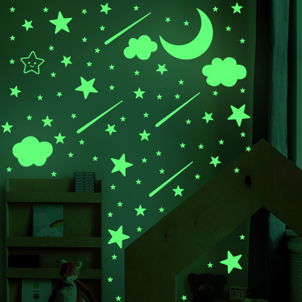 Glow in The Dark Stjärnor för tak eller väggdekaler - Glödande väggdekaler klistermärken Rumsdekorsats - Glow Star Set System Decal