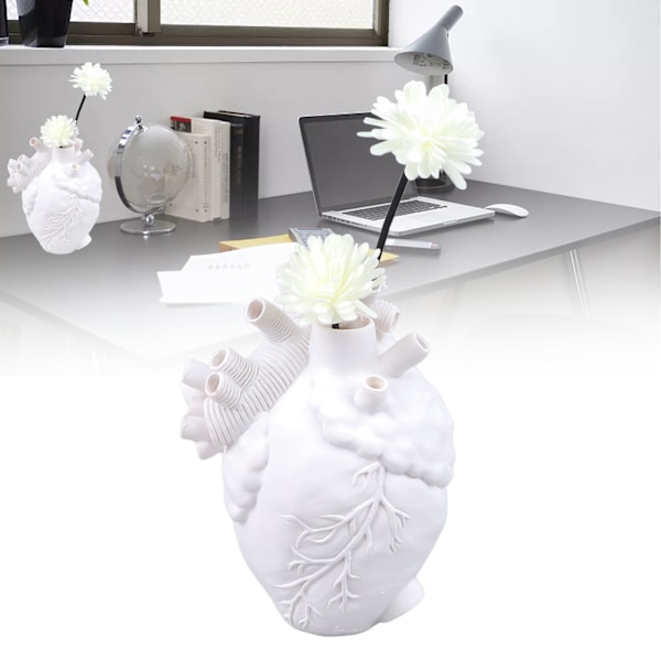 Kreative anatomiske hjertevaser i harpiks, skulptur i hjerteform, kunstneriske blomstervaser, skrivebordsdekorasjon for stue White
