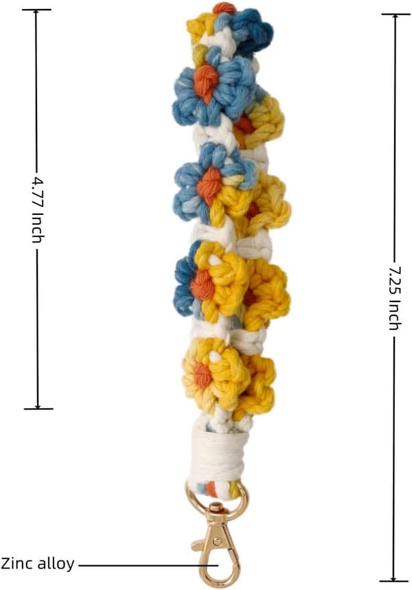 Macrame nøglering Håndlavet håndledsrem Nøglerem til nøgler Sød blomst nøglering Nøglering til kvinder Multicolour3