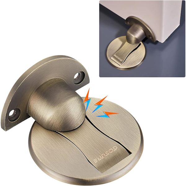 Gulvmontert magnetdørstopper - Usynlig magnetisk dørstopper, magneter dørstopper veggstøtte hold åpen dørstopper, med 3M lim uten boring, for H Retro Brass