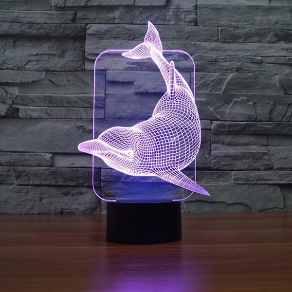 Optisk illusjon 3D Delfin nattlys 16 farger skiftende USB strøm fjernkontroll berøring bryter dekor lampe LED bord lampe bursdag barn gave