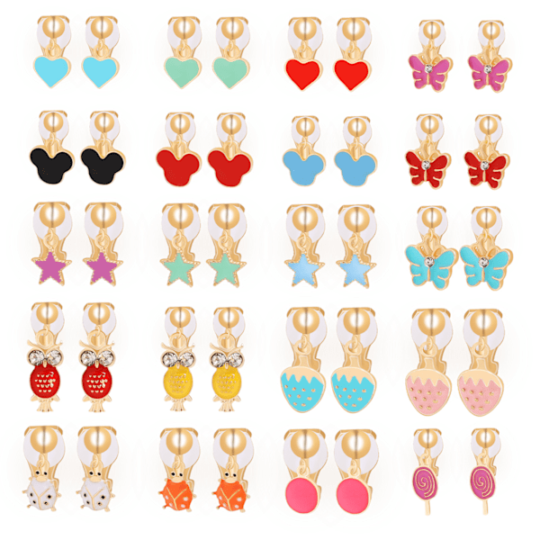 20 Pairs Of Girls Clip On Earrings Kids Cute Flower Earring Princess Dress Up