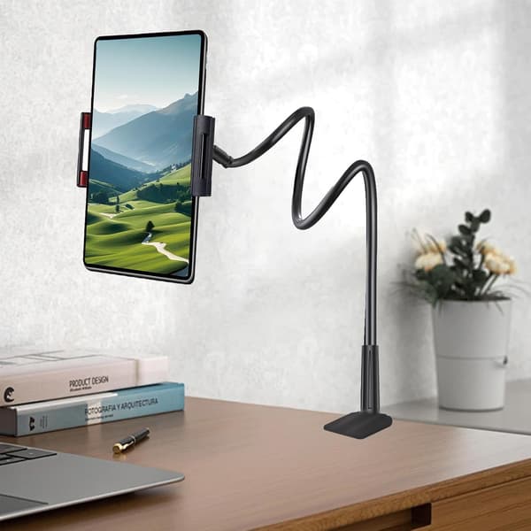 360° Fleksibel Svanehals Tablet Stand til Seng - Lang Arm Clip Mount, Universal til 4.1-6.7 Tommer Tablets, Sort Sengekant/Hovedgærde Tabl Tablet