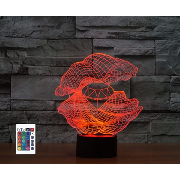 3D Shell Diamond Fjernkontroll 16 Farger Nattelykter Illusions Akryl LED Bord Nattbord Lampe Barn Soverom Skrivebord Dekor Bursdagsgaver Leke for Barn