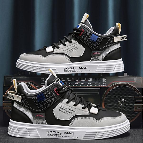 Herr High Top Skor Casual Sports Läder Ovandel Gummisula Bekväma Herr Board Skor för Höst Vinter Black 41