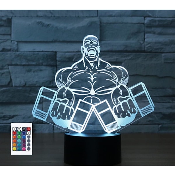 3D Hantel Fitness Fjernbetjening 16 Farve Natlys Illusion Akryl LED Bord Sengelampe Børneværelse Skrivebords Dekoration Fødselsdagsgaver Legetøj