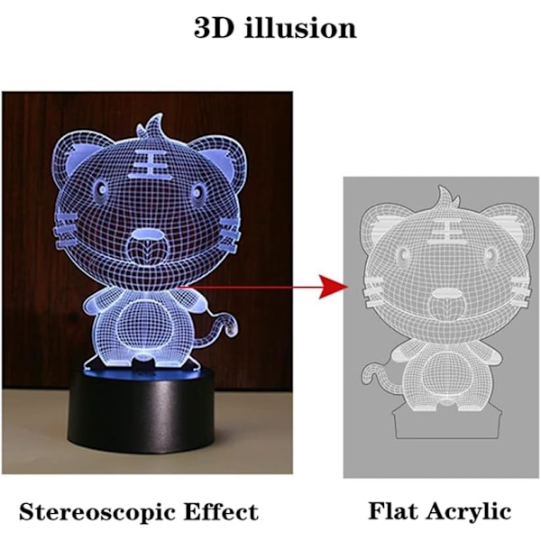 3D-lamppu Piirrettyjen Eläinten Illuusio Yövalo Lamppu Lapsille Pojille Tytöille Makuuhuoneen Koriste Väriä Vaihtava Lamppu USB+Paristokäyttöinen Syntymäpäivä Joululahja (Apinan)