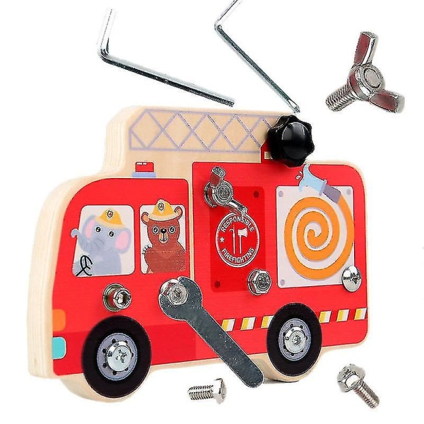 Montessori Busy Board Träleksak Brandbil Skruvbultar Verktyg Montering Spel Sensorisk leksak