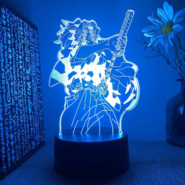 Kimetsu Kokushibou 3D LED-lampa för sovrum Manga nattlampor Anime actionfigur dekoration present sovande belysning