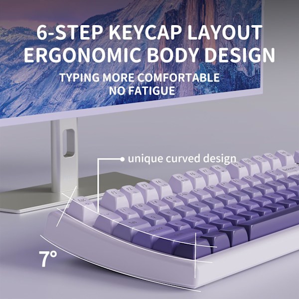 V97 Söpö Kermainen Näppäimistö, Bluetooth/2.4GHz Pelikäyttöön Langaton RGB-Taustavalaistuksella, Media-Nappi, Kaareva Runko, Ladattava Hiljainen Tietokoneen Näppäimistö Purple