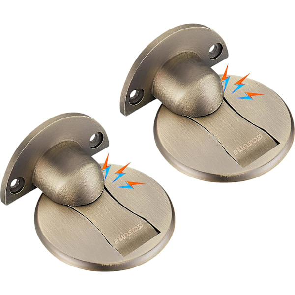 Gulvmontert magnetdørstopper - Usynlig magnetisk dørstopper, magneter dørstopper veggstøtte hold åpen dørstopper, med 3M lim uten boring, for H Retro Brass*2