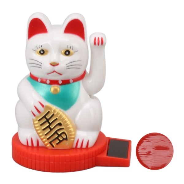 Soldriven Viftande Arm Katt Ornament Välkomnande Viftande Hand Tafs Upp Rikedom Fortune Lucky Cat for Fortune Pengar Lycka till White