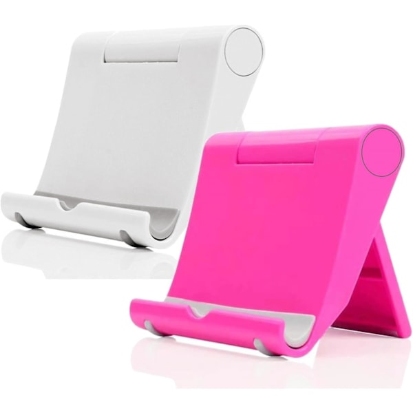 Mobiltelefonhållare för skrivbord 2-pack Mobiltelefonhållare Skrivbordsställ för surfplatta, Fällbar telefonhållare Universellt justerbart surfplattaställ för skrivbord White+Pink