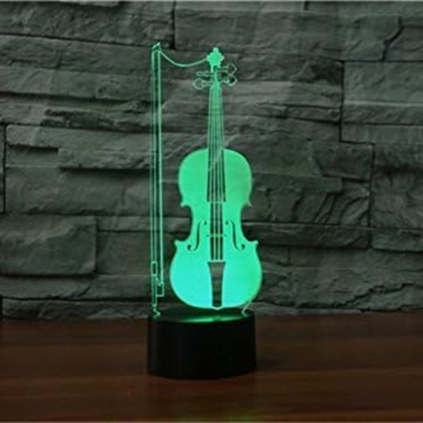 3D Violin Gitarr Nattlampa LED-lampa Illusion 7 Färgväxlande Touch Switch Bordsskiva Dekorationslampor Akrylplatt ABS-bas USB-kabel Leksaker