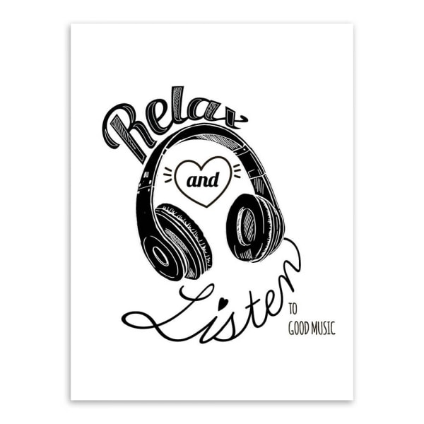 Wekity Rock Music Wall Art Lærred Trykplakat, Enkelt Mode Sort og Hvid Kunsttegning Dekor til Hjem Stue Soveværelse Kontor og Børns