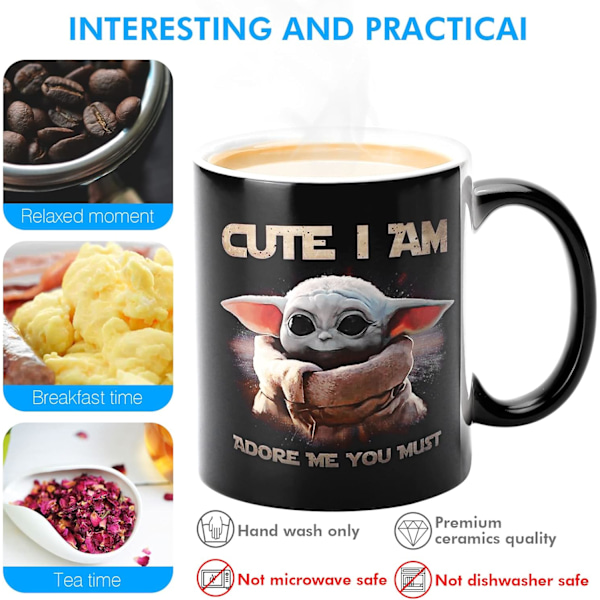 Värmeförändrande mugg, WmanCok 11 oz magisk keramisk kopp för kaffe te mjölk, YoDa Baby-bild visas när varm vätska tillsätts