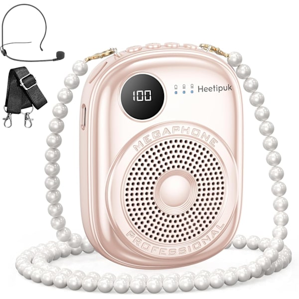 Bærbar Stemmeforstærker med Ledning Mikrofon og Højttaler, PA-System Stemmeforstærker med Mikrofon Headset til Lærere, Tale, Turguider, Trænere Pink