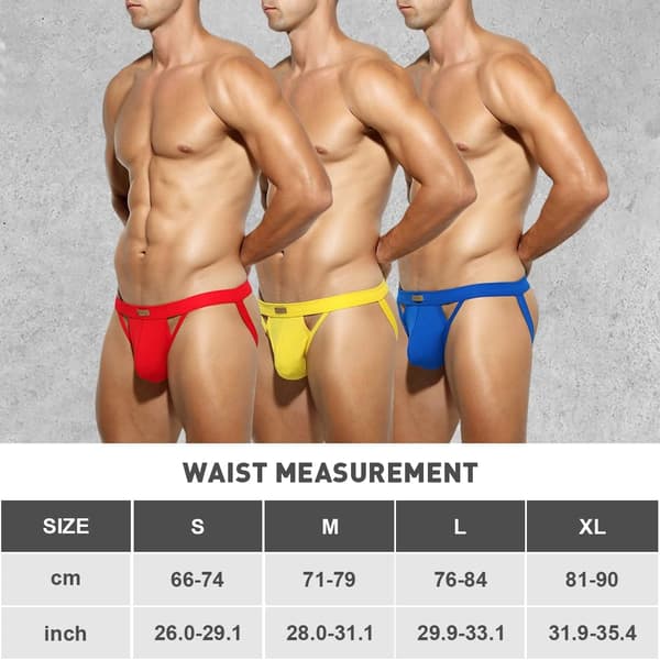 Athletic Supporter för män, stretchunderkläder, jockstrap i mesh, flerpack Red Blue Yellow M