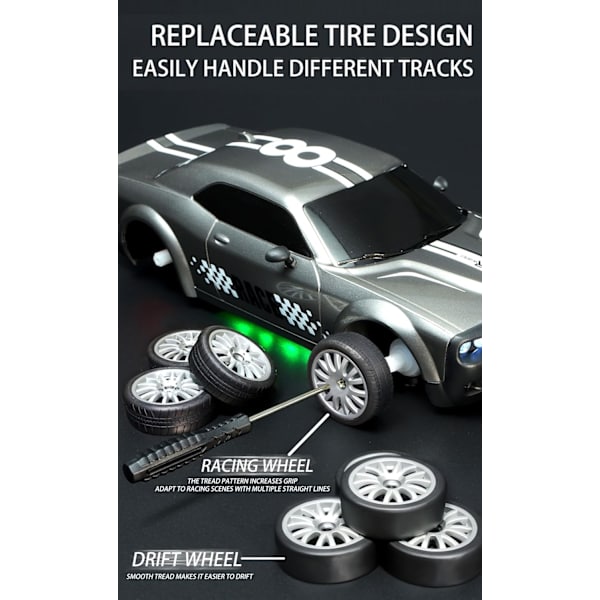 GoolRC RC Driftbil, 1:20 2.4GHz 4WD Hög Hastighet 20KM/H Racingbil Fordon, Utbytbara Driftdäck Racing Sport Leksaksbilar med LED-lampor