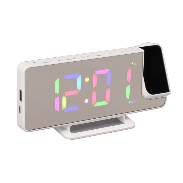 Digital klocka RGB LED stor skärm spegel projektion multifunktionell bord elektronisk väckarklocka White