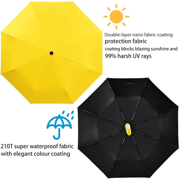 Kompakt lille paraply til regn og sol, sød design andehoved paraply til piger gaver, 8 ribber folde paraply med træhåndtag Yellow