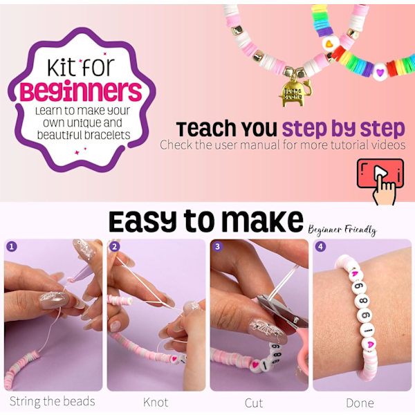5200 stk leireperler armbånd lage sett for nybegynnere, vennskap preppy polymer Heishi perler for armbånd smykker lage sett med charms, DIY håndverk