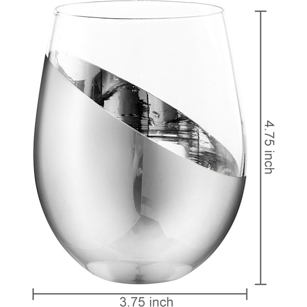 MyGift Modern Accent Stemless Vinglas Set, Rödvinsglas Set om 4 Silver