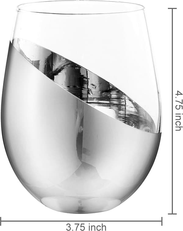 MyGift Moderne Accent Stemless Vinglasssett, Rødvinglasssett med 4 Silver