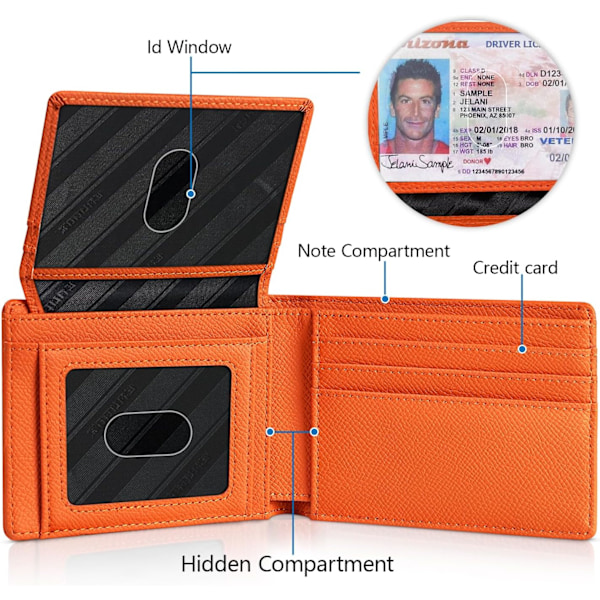 Herrplånböcker Slim Rfid Läder 2 ID-fönster med presentförpackning palm orange