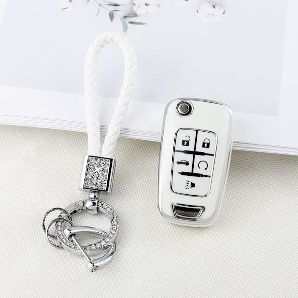 Nøkkelringdeksel for Chevy 5-knappers nøkkelveske skallbeskytter TPU myk bling bilnøkkelring tilbehør passer for Equinox Cruze Malibu Camaro Sonic Trax søt