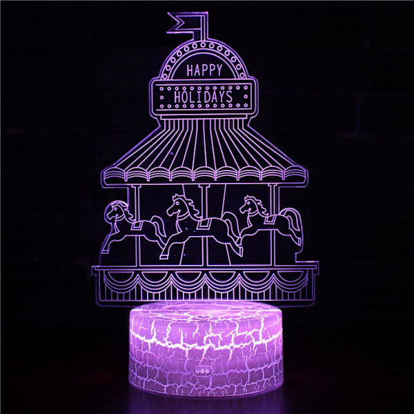 3D Illusionslampe Karusellhest 3D Bordlampe Barn Barn Bursdagsgave Kreativ Lysgave Stereo Vision Fargerik Nattelys Hvit