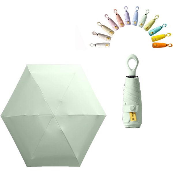 Mini sol reseparaply Ring handtag Beläggningslager Tyg Kompakt hopfällbart handväskeparaply/lätt liten bärbar ryggsäck/regn sol/blockering/anti Light Green 35.4inch