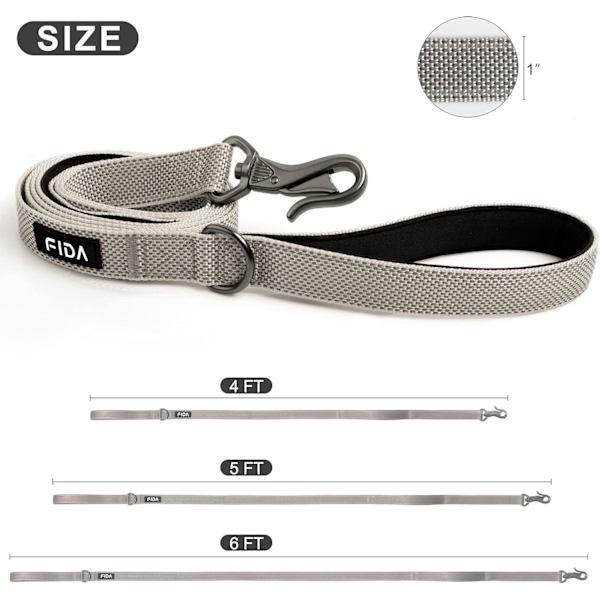 5 FT Heavy Duty Hundeleine med 2 komfortable polstrede håndtak, trafikkhåndtak og avansert enkel snapkrok, reflekterende gåledning for store, mellomstore og små hunder Grey5FT 5 Feet (Pack of 1)