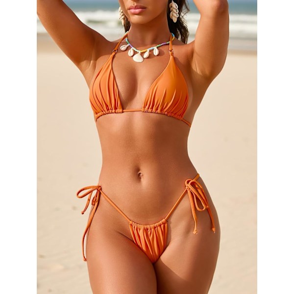 WJSMWomens Triangle Thong Bikini Set Todelt Sexy Cheeky String Halter Badedrakt Badedrakter for Kvinner Orange L