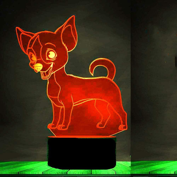3D Chihuahua Hund Nattlampa Illusion 7 Färgväxlande Touch Switch Lampor Akrylplatt ABS-bas USB-kabel Födelsedagspresent Leksaker