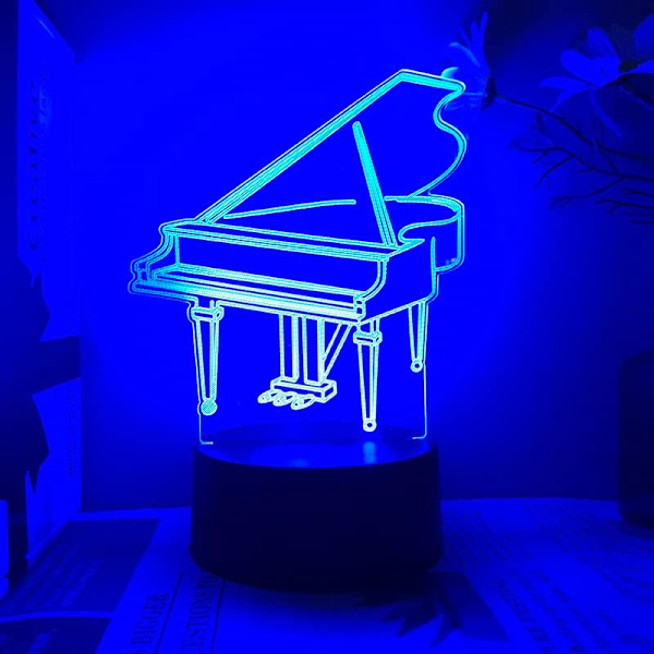3D Pianonattlampe med Illusionslys, 16 Fargeendringer, Bord- og Skrivebordsdekorasjon, Akryl Flat ABS-base, USB-kabel, Bursdagsgave, Leke