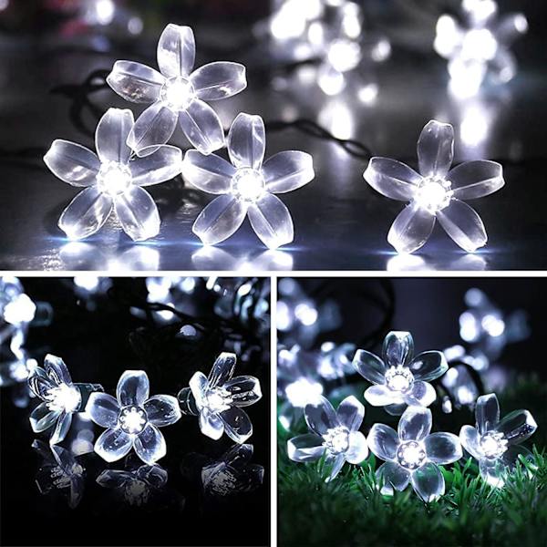 Utendørs solcelledrevne blomsterlyskjeder, vanntett 50 LED-lysdekorasjoner for juletre, hage, terrasse, gjerd, vår (kjølig hvitt) Cool White